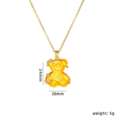 Cute Animal Bear Titanium Steel Copper Zircon Pendant Necklace In Bulk