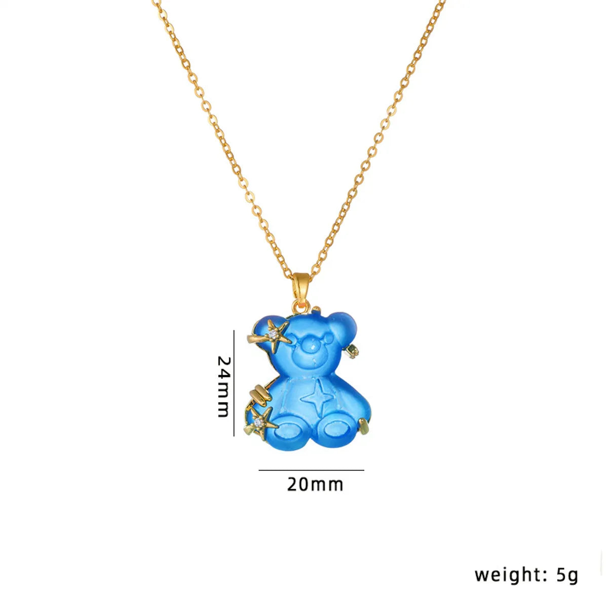 Cute Animal Bear Titanium Steel Copper Zircon Pendant Necklace In Bulk