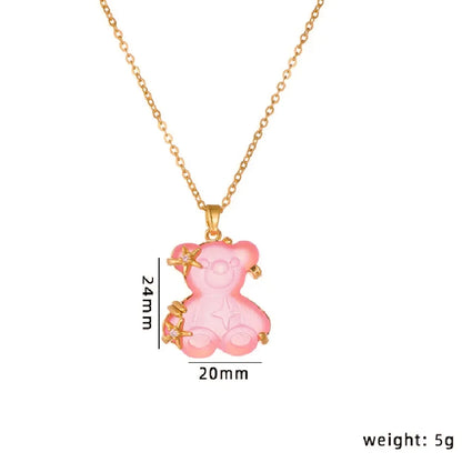 Cute Animal Bear Titanium Steel Copper Zircon Pendant Necklace In Bulk