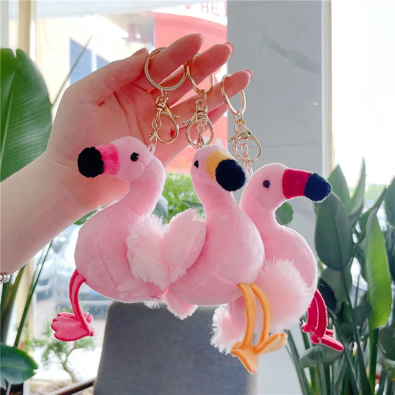 Cute Animal Flamingo Pp Cotton Women'S Bag Pendant Keychain