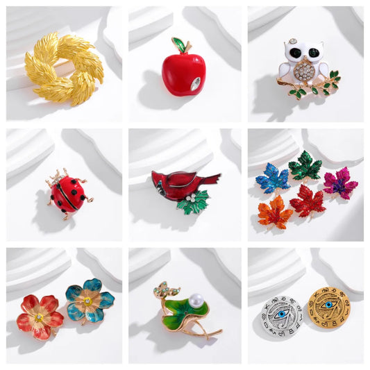 Cute Animal Leaves Apple Alloy Inlay Rhinestones Pearl Women'S Brooches