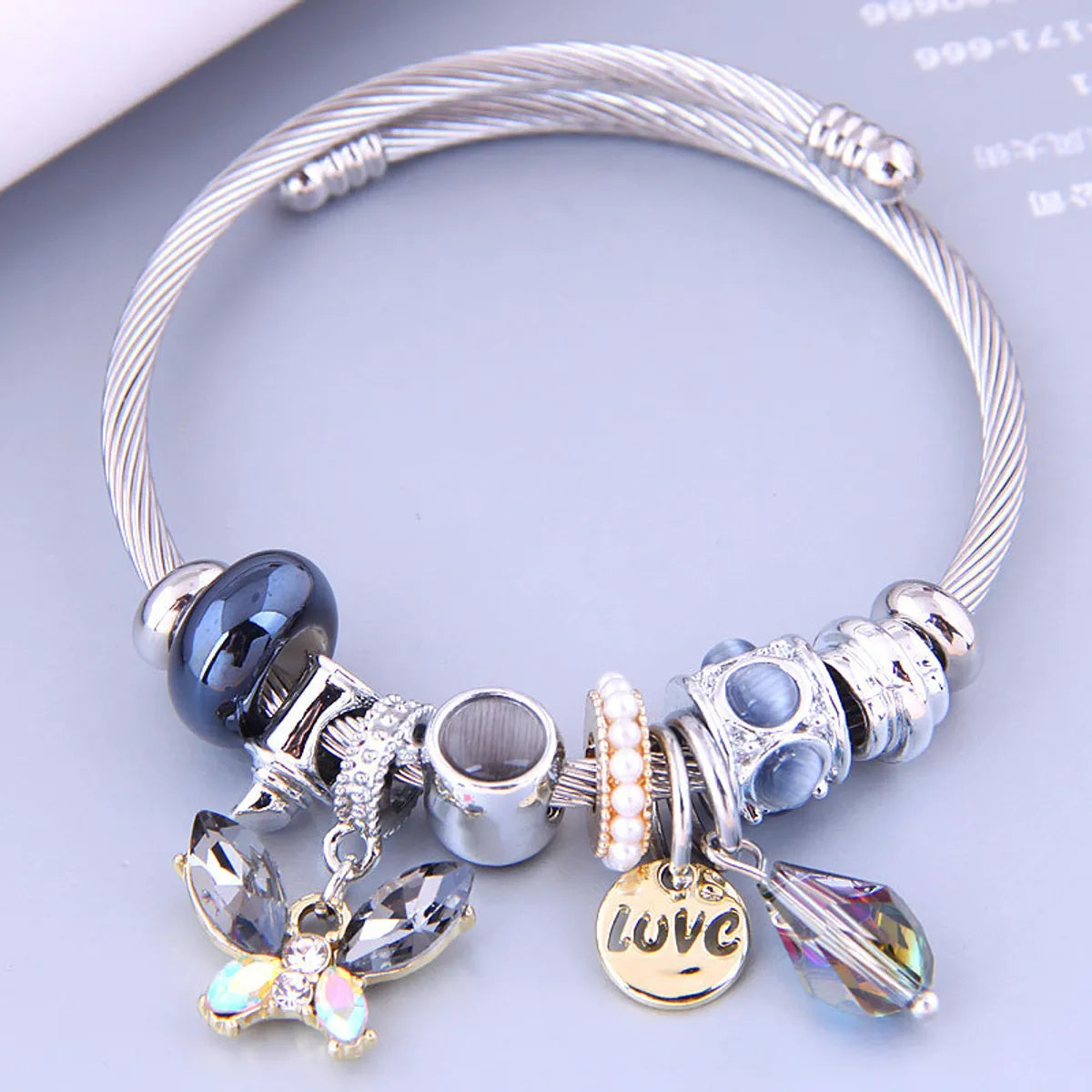 Cute Animal Letter Stainless Steel Plating Inlay Opal Cuff Bracelets