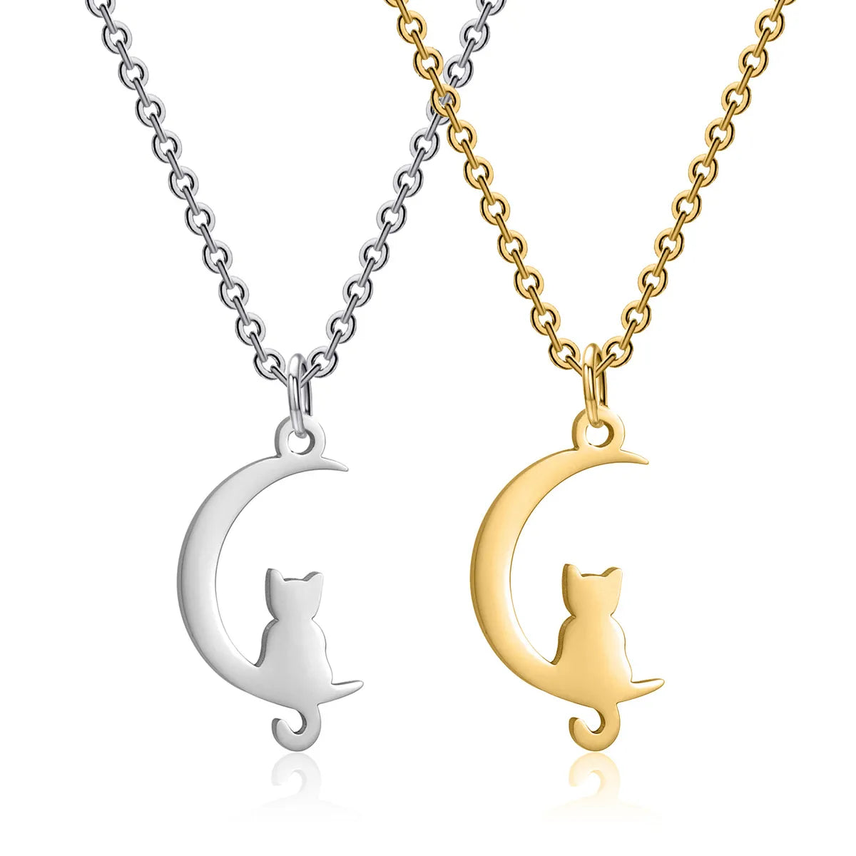 Cute Animal Moon Stainless Steel Titanium Steel Plating Pendant Necklace