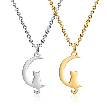 Cute Animal Moon Stainless Steel Titanium Steel Plating Pendant Necklace