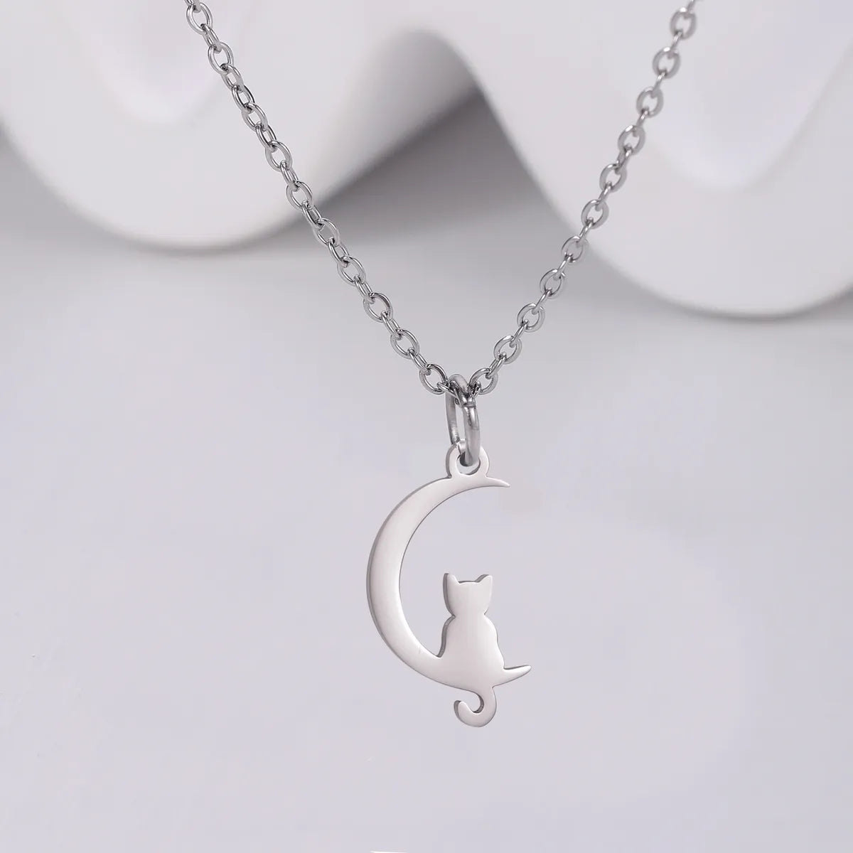 Cute Animal Moon Stainless Steel Titanium Steel Plating Pendant Necklace