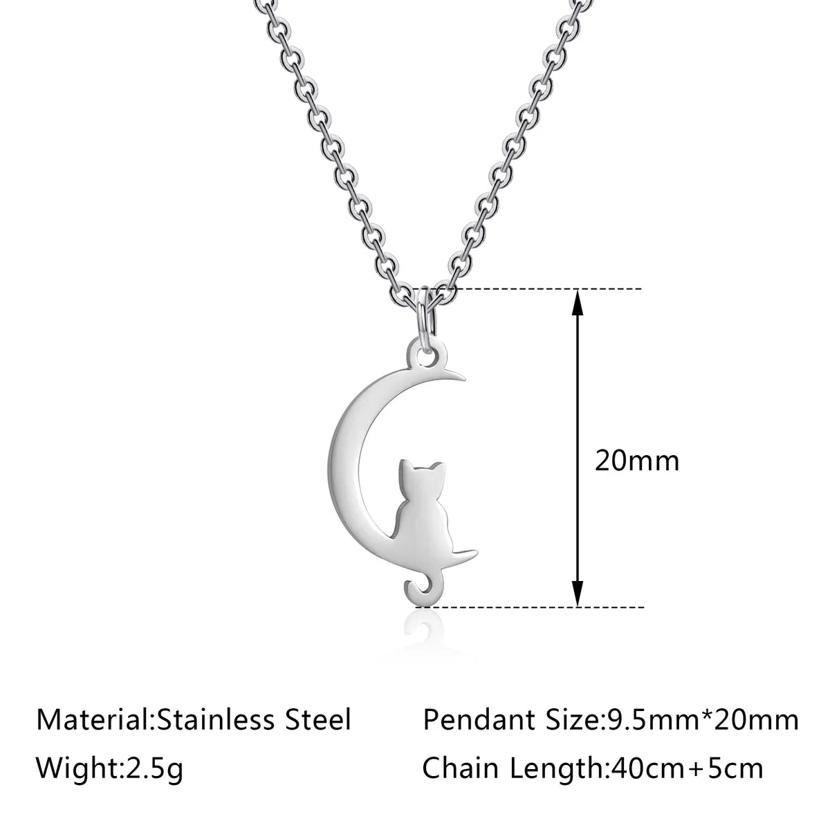 Cute Animal Moon Stainless Steel Titanium Steel Plating Pendant Necklace