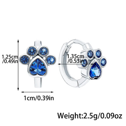 Cute Animal Paw Print Sterling Silver Inlay Glass Zircon White Gold Plated Women'S Jewelry Set