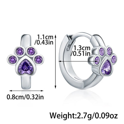 Cute Animal Paw Print Sterling Silver Inlay Glass Zircon White Gold Plated Women'S Jewelry Set