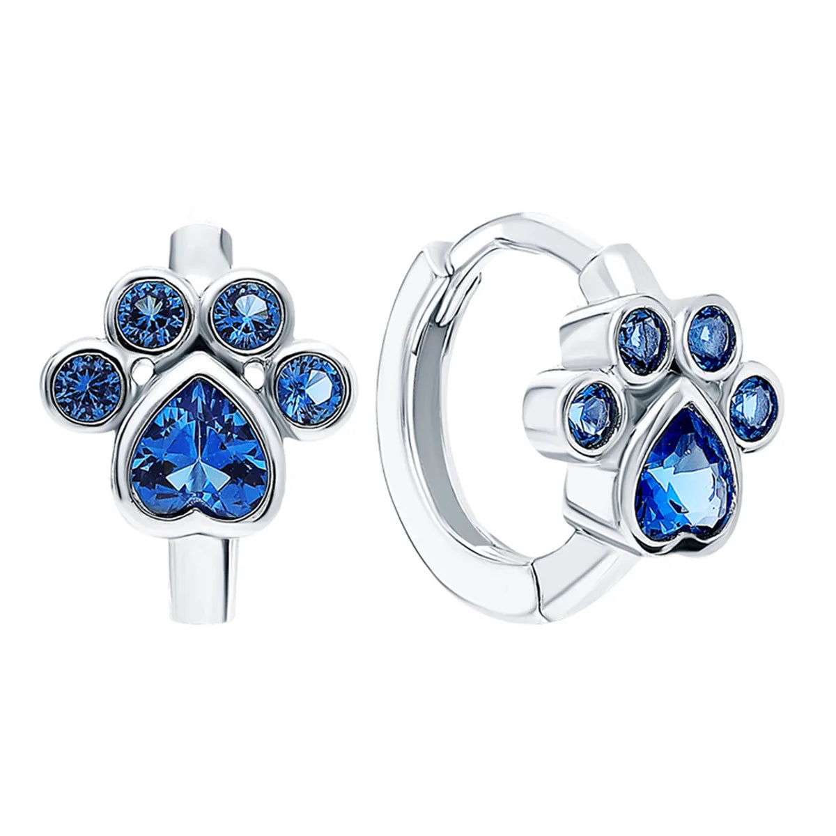 Cute Animal Paw Print Sterling Silver Inlay Glass Zircon White Gold Plated Women'S Jewelry Set