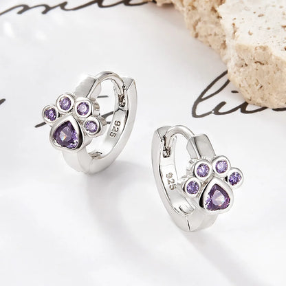 Cute Animal Paw Print Sterling Silver Inlay Glass Zircon White Gold Plated Women'S Jewelry Set