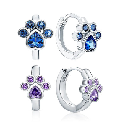 Cute Animal Paw Print Sterling Silver Inlay Glass Zircon White Gold Plated Women'S Jewelry Set