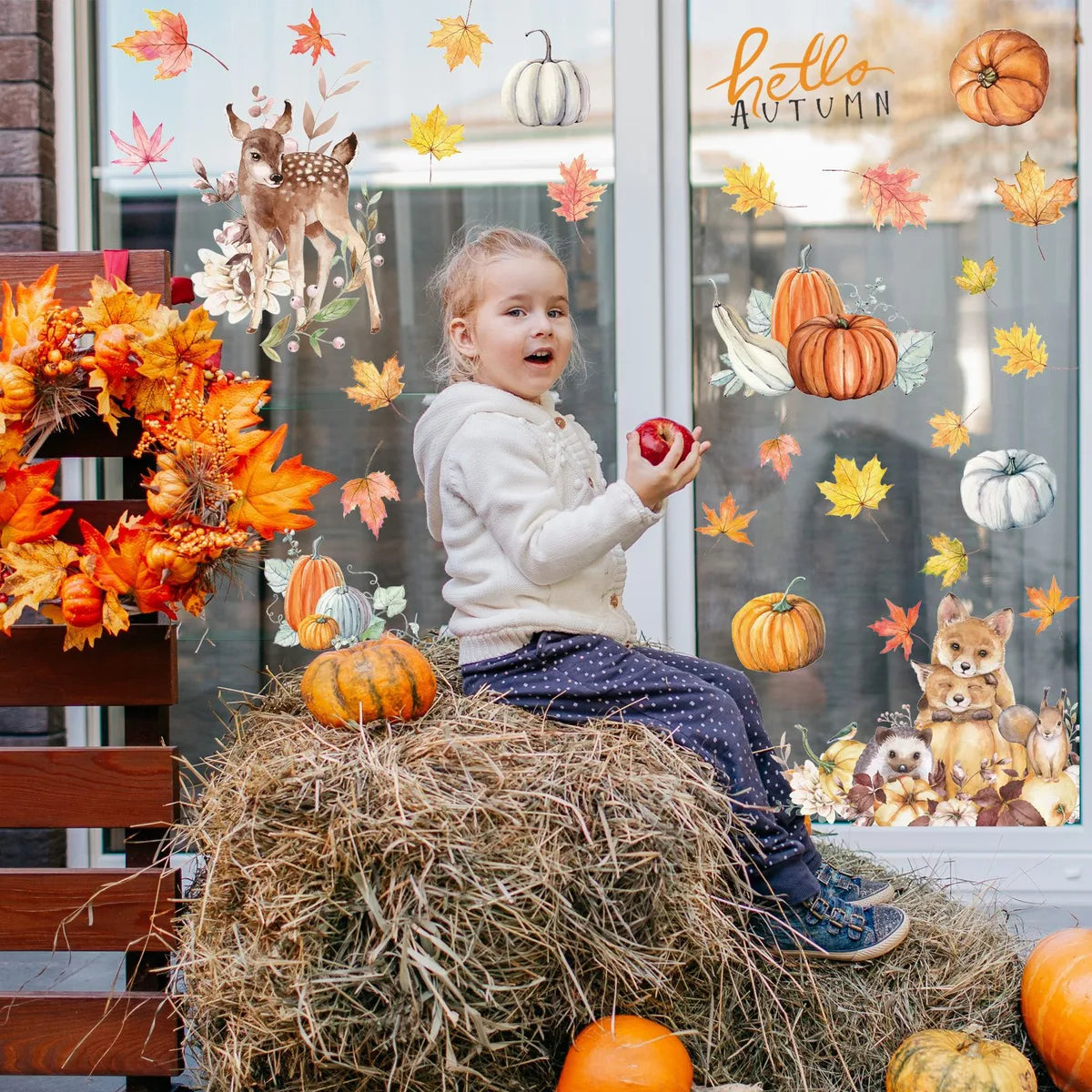 Cute Animal Pumpkin PVC Wall Art