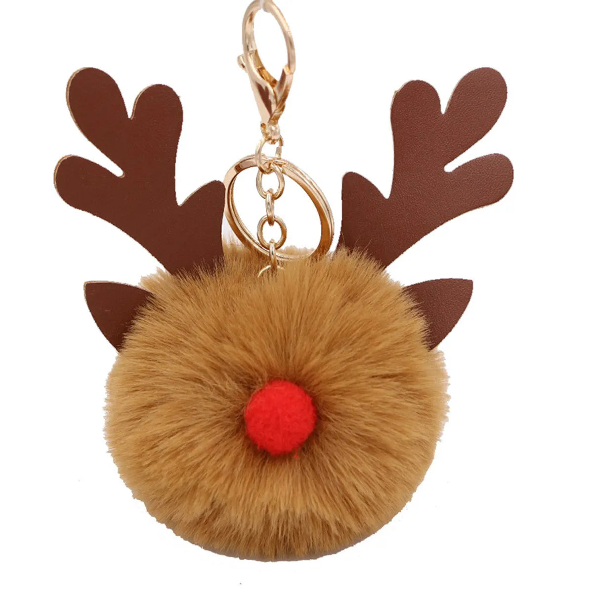 Cute Antlers Pu Leather Plush Plating Christmas Bag Pendant Keychain