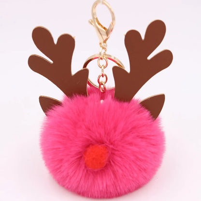 Cute Antlers Pu Leather Plush Plating Christmas Bag Pendant Keychain