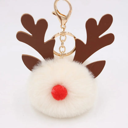 Cute Antlers Pu Leather Plush Plating Christmas Bag Pendant Keychain