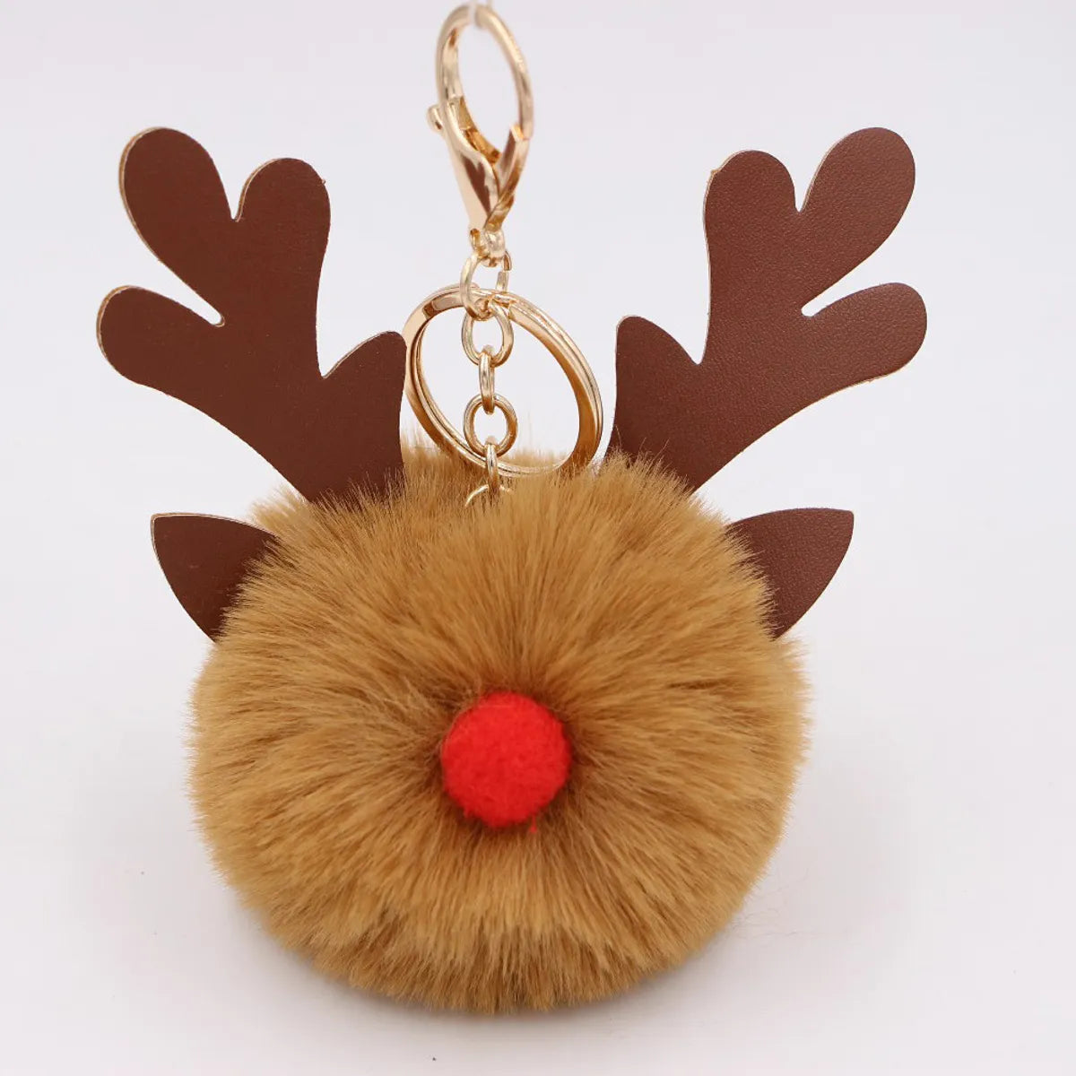 Cute Antlers Pu Leather Plush Plating Christmas Bag Pendant Keychain