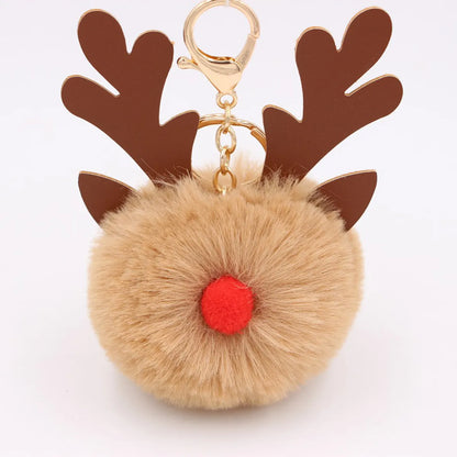 Cute Antlers Pu Leather Plush Plating Christmas Bag Pendant Keychain