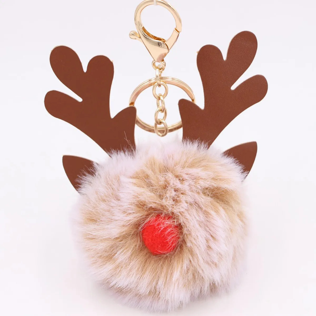 Cute Antlers Pu Leather Plush Plating Christmas Bag Pendant Keychain