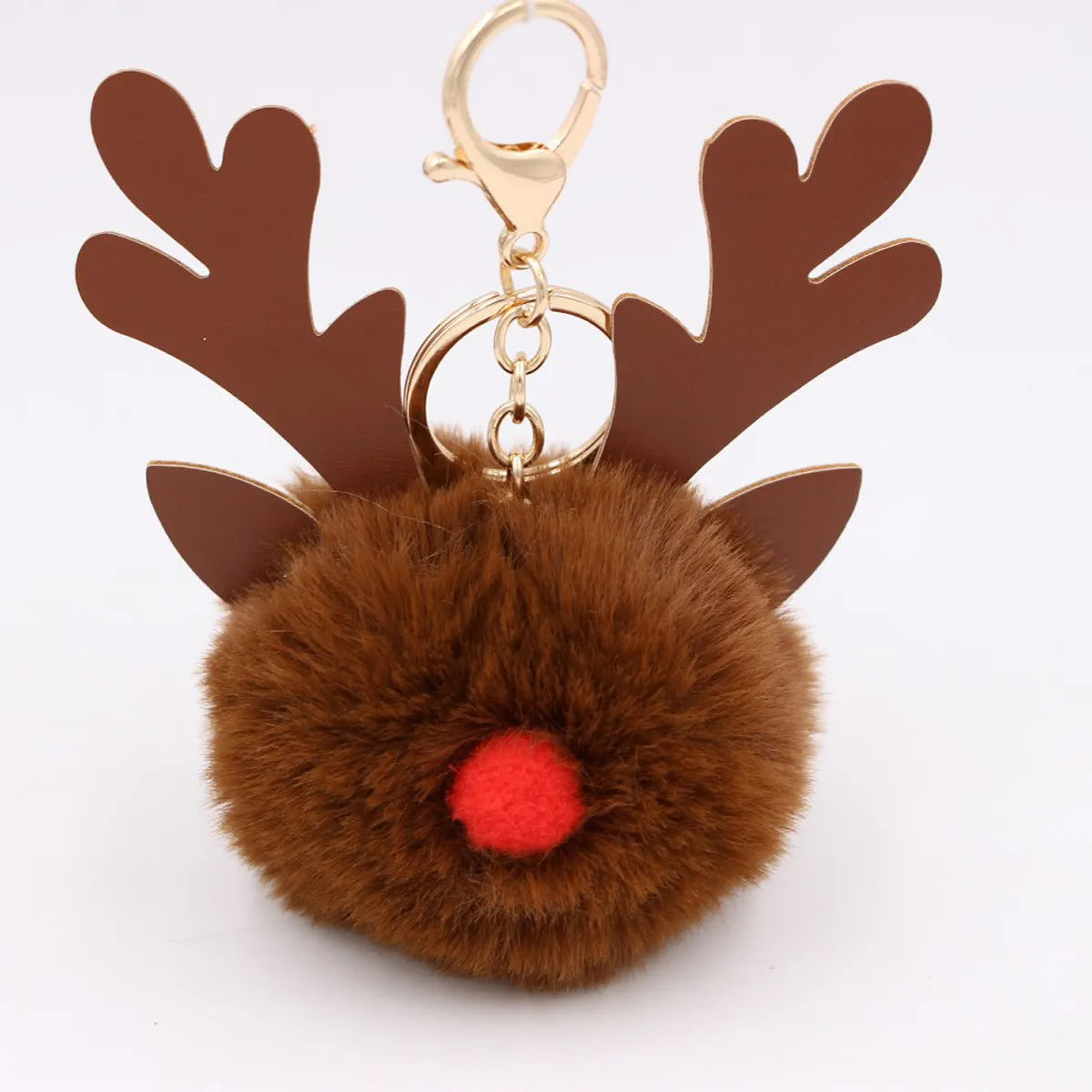 Cute Antlers Pu Leather Plush Plating Christmas Bag Pendant Keychain