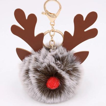 Cute Antlers Pu Leather Plush Plating Christmas Bag Pendant Keychain