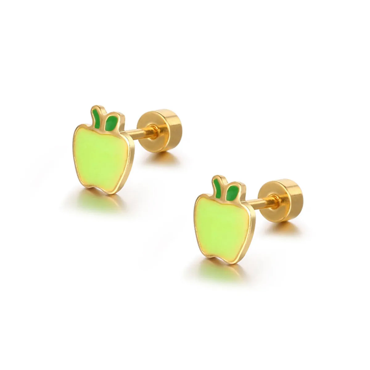 Cute Apple Titanium Steel Plating Ear Studs 1 Piece