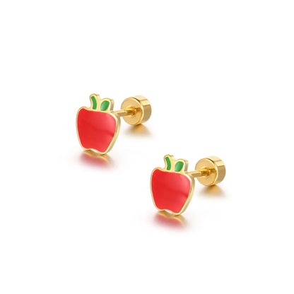 Cute Apple Titanium Steel Plating Ear Studs 1 Piece