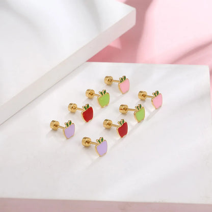 Cute Apple Titanium Steel Plating Ear Studs 1 Piece