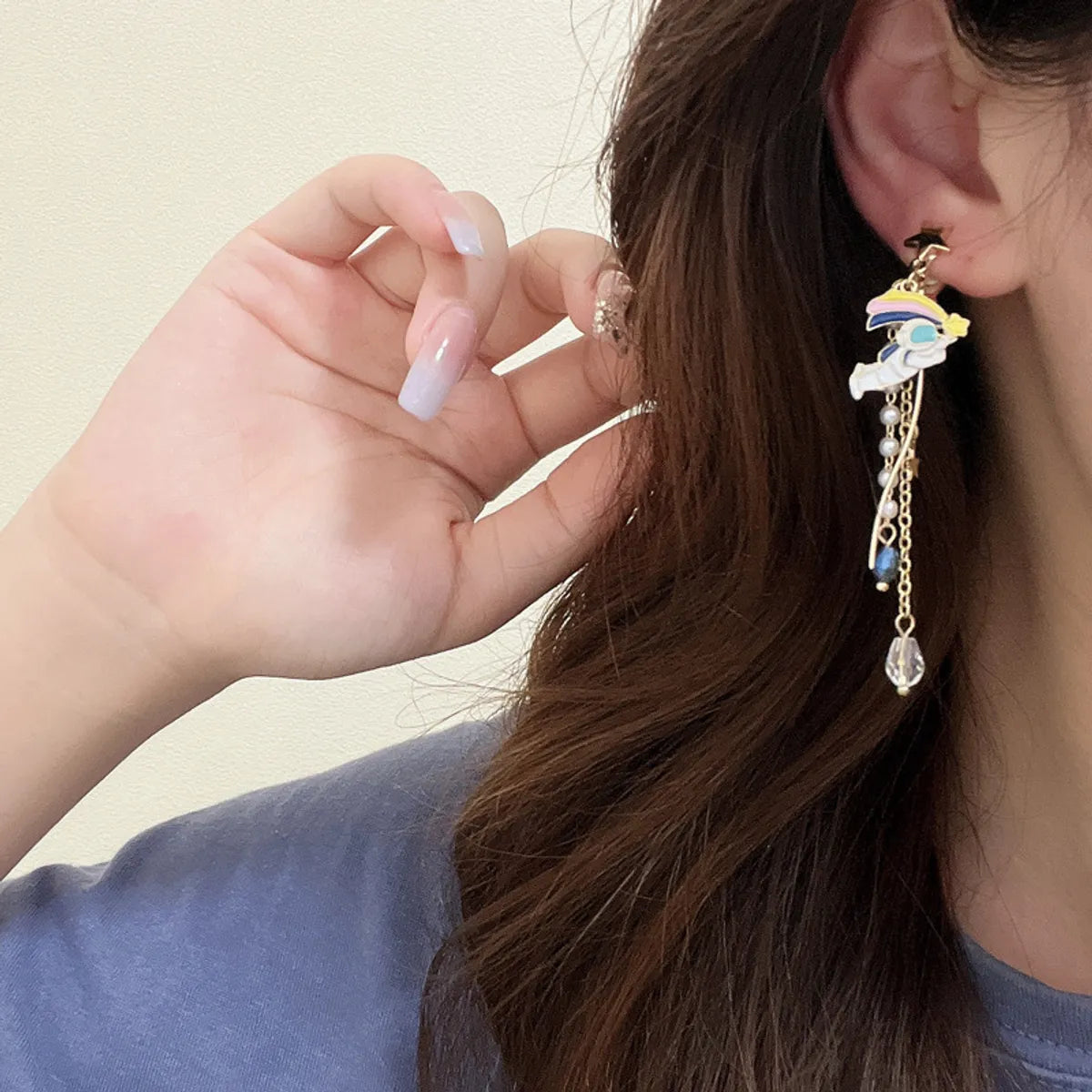 Cute Astronaut Alloy Enamel Glass Drop Earrings