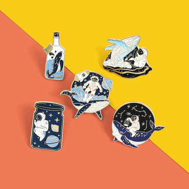 Cute Astronaut Whale Alloy Stoving Varnish Unisex Brooches