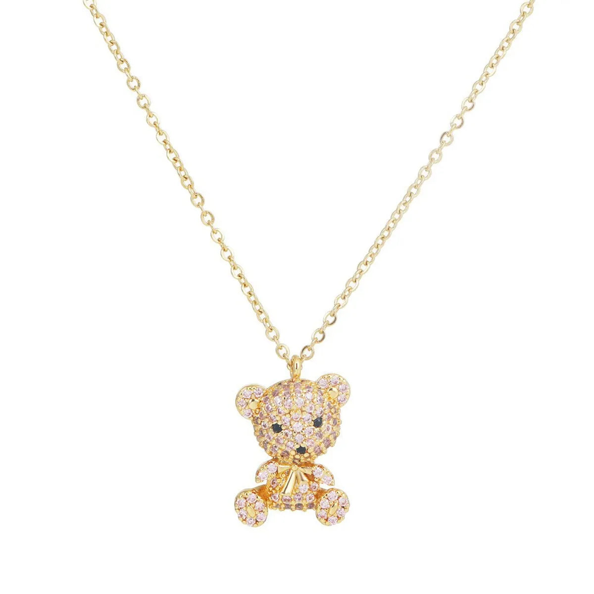 Cute Basic Bear Copper Zircon Pendant Necklace In Bulk