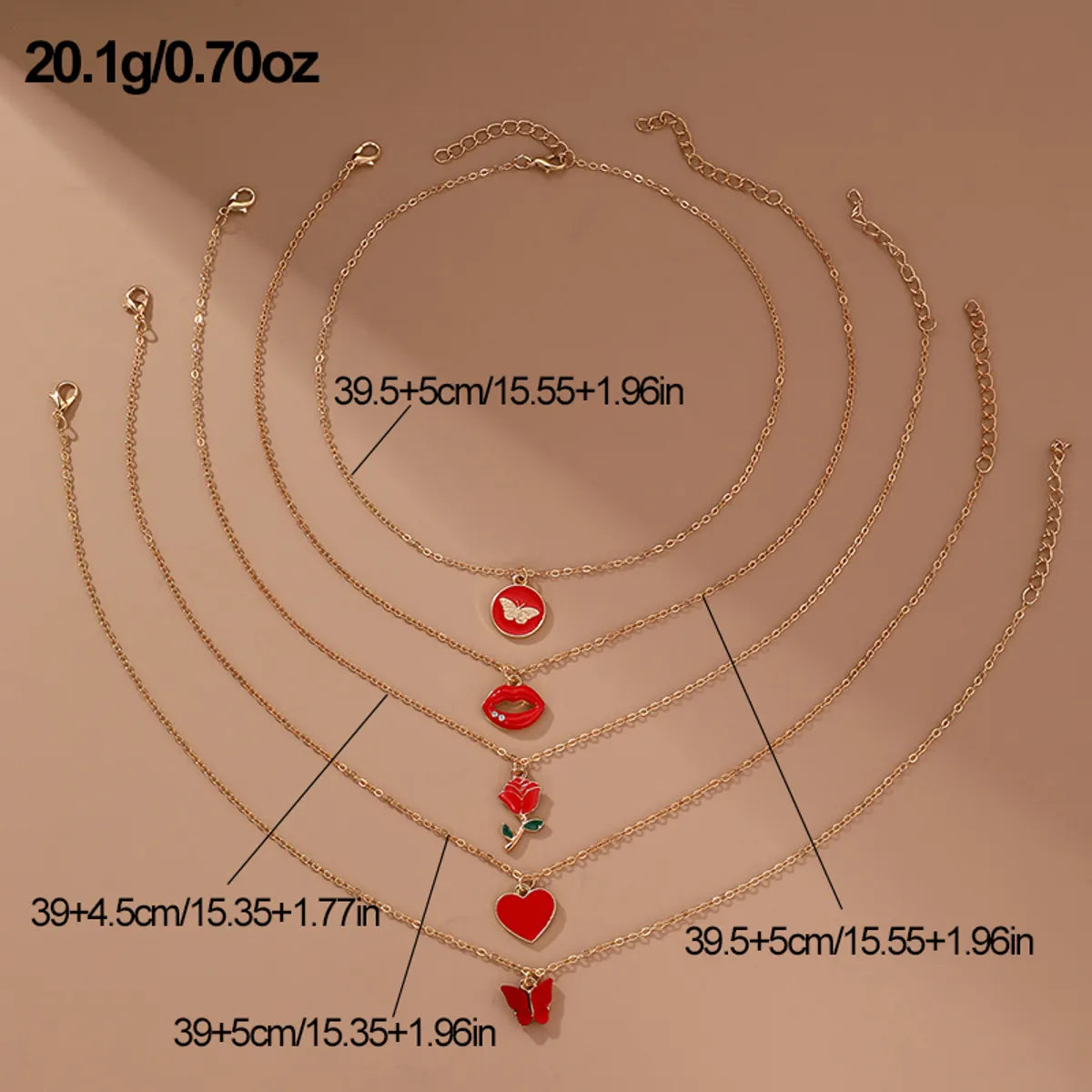 Cute Basic Lady Heart Shape Rose Butterfly Alloy Women's Pendant Necklace