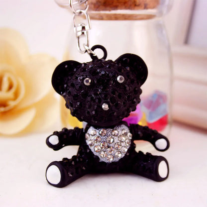 Cute Bear Alloy Enamel Plating Inlay Rhinestones Women'S Bag Pendant Keychain