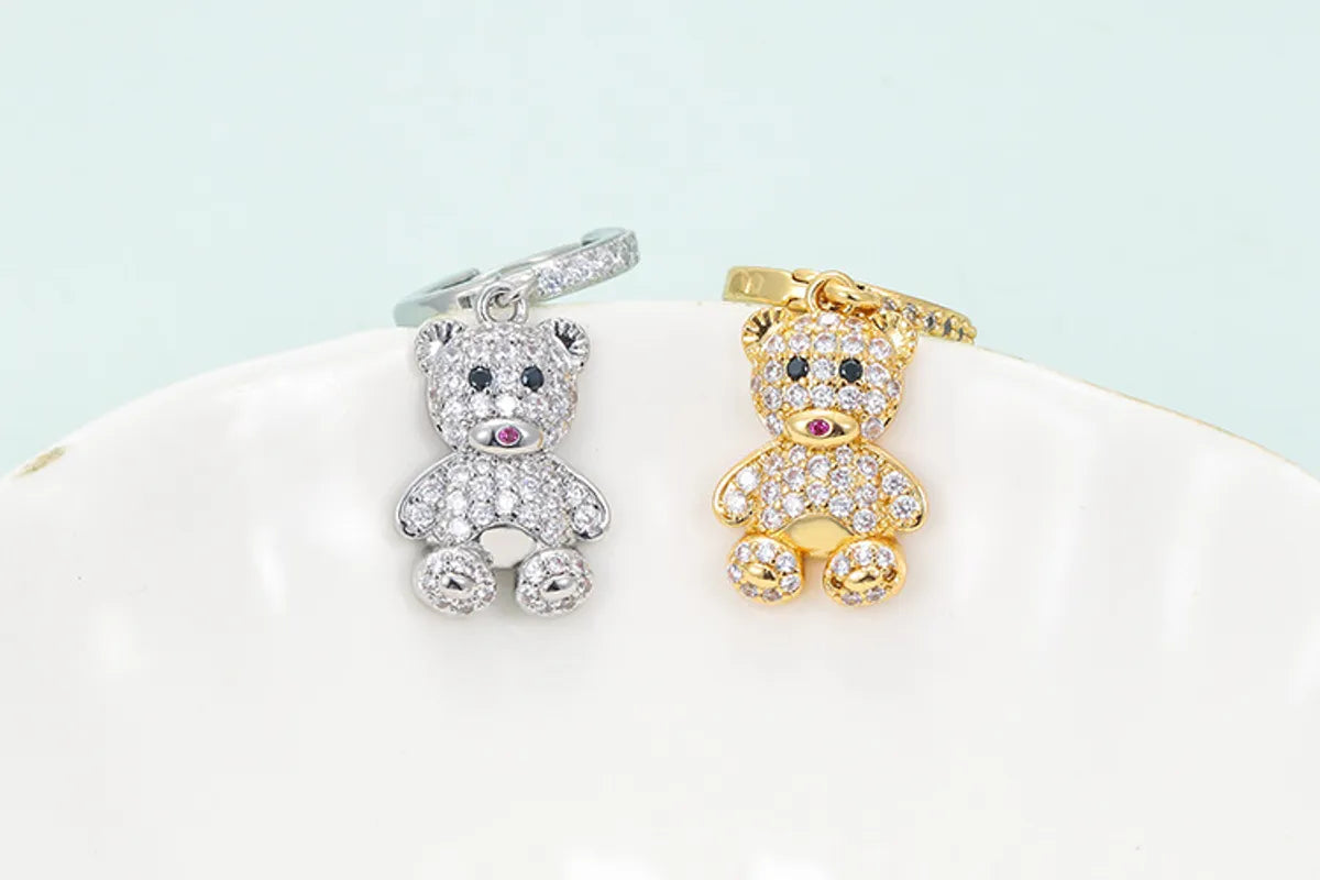 Cute Bear Copper Drop Earrings Plating Inlay Zircon Copper Earrings