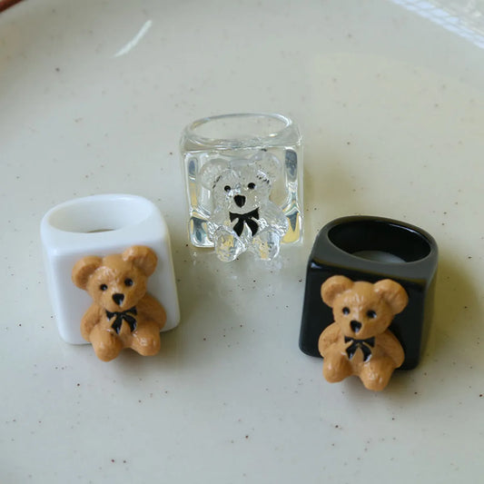 Cute Bear Synthetic Resin Women'S Rings