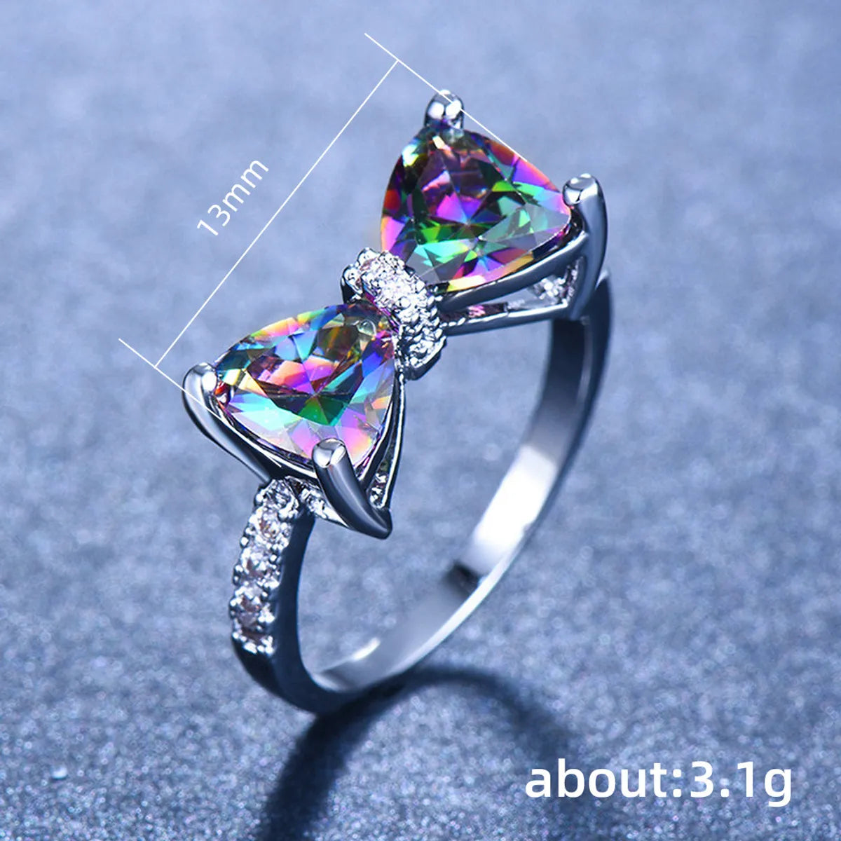 Cute Bow Knot Copper Inlay Zircon Rings 1 Piece