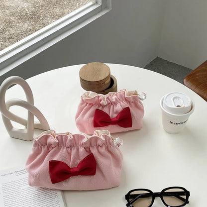 Cute Bow Knot Cotton Square Makeup Bags