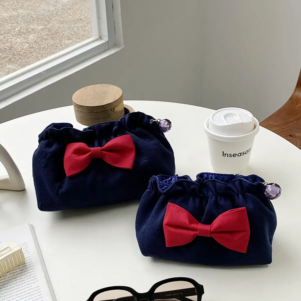 Cute Bow Knot Cotton Square Makeup Bags