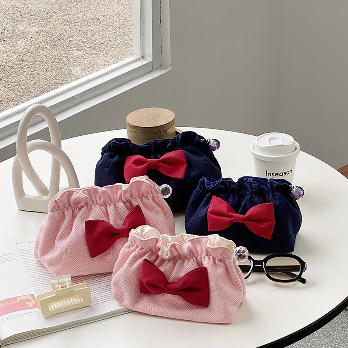 Cute Bow Knot Cotton Square Makeup Bags