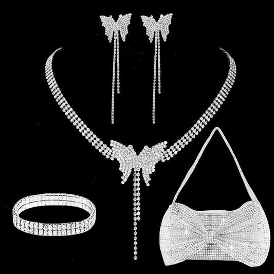 Cute Bow Knot Rhinestone Inlay Rhinestones Women'S Jewelry Set