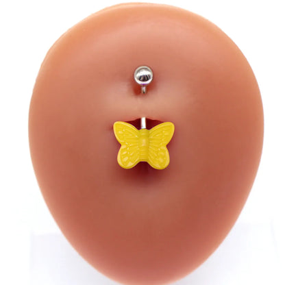 Cute Butterfly Stainless Steel Arylic White Gold Plated Belly Ring In Bulk