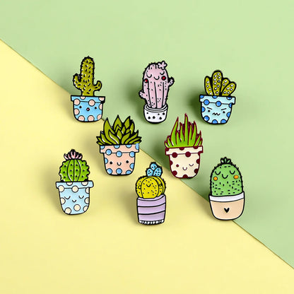 Cute Cactus Alloy Stoving Varnish Brooches