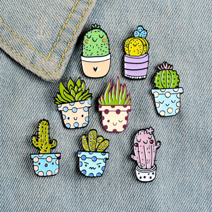 Cute Cactus Alloy Stoving Varnish Brooches