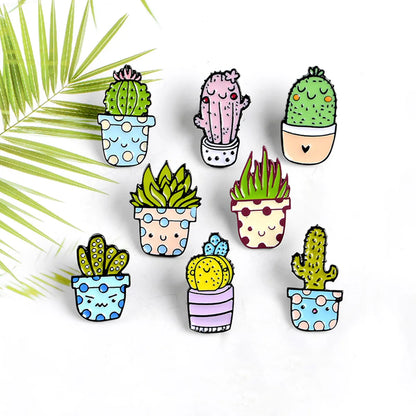 Cute Cactus Alloy Stoving Varnish Brooches