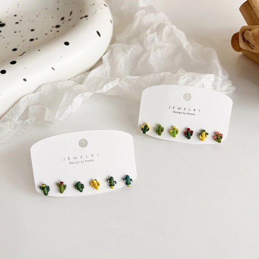 Cute Cactus Stud Earrings  New Earrings 6-piece Set