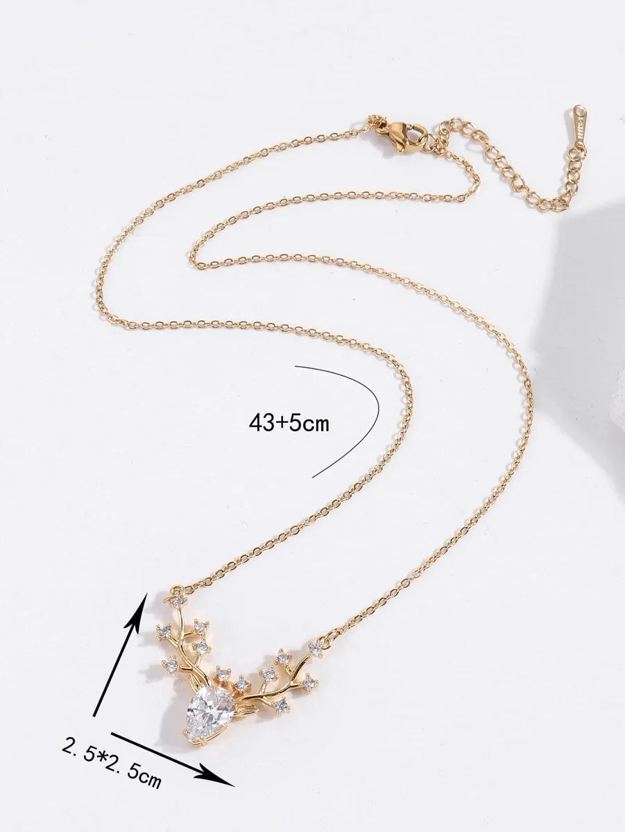 Cute Candy Antlers Copper Plating Inlay Zircon 18k Gold Plated Pendant Necklace