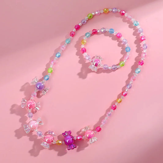 Cute Candy Resin Beaded No Inlaid Bracelets Necklace 2 Piece Set