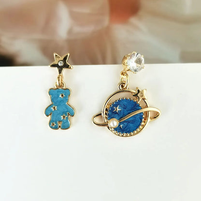 Cute Cartoon Bear Alloy Asymmetrical Enamel Women'S Drop Earrings