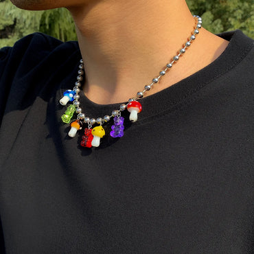 Cute Cartoon Bear Mushroom Arylic Chain Necklace