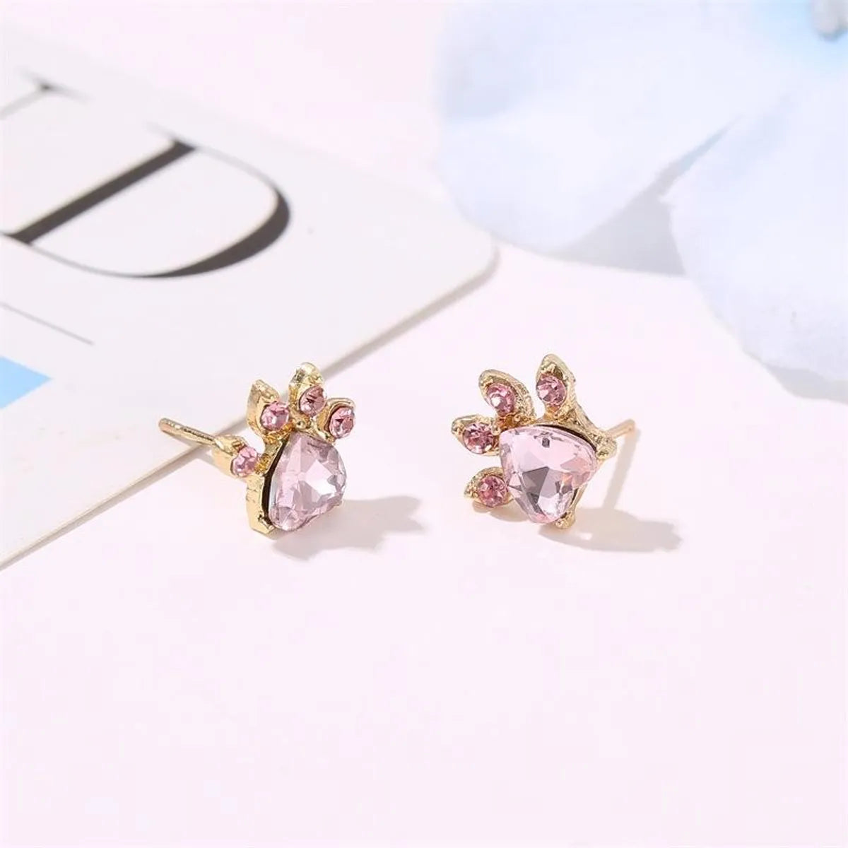 Cute Cartoon Cat Claw Necklace Earrings Four-piece Cat Footprint Zircon Ring Bracelet