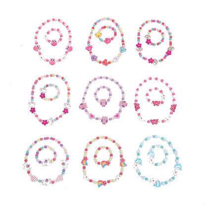 Cute Cartoon Character Flower Arylic Stoving Varnish Girl'S Bracelets Necklace 1 Set